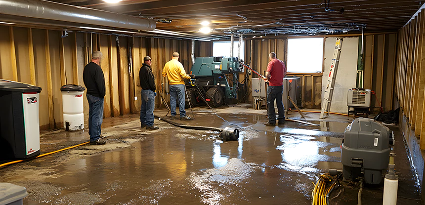 Cleaning Sewage From Basement Floor in Lovejoy